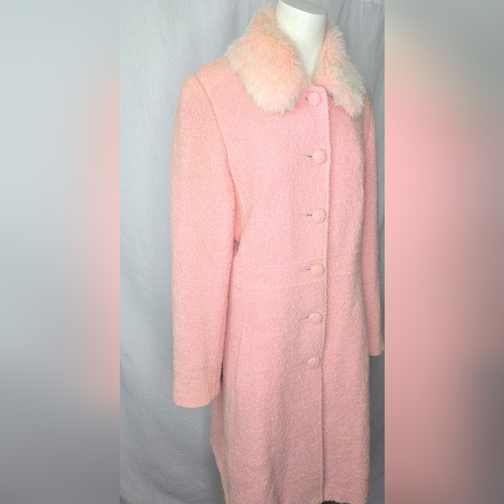 Arden B. LUXE Pink Wool Blend Bouclé Long Coat w/ Removable Faux Fur Collar L - Picture 5 of 12